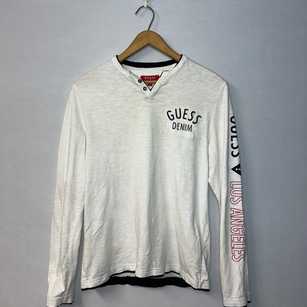 White GUESS Denim Long Sleeve Tee - Size Small